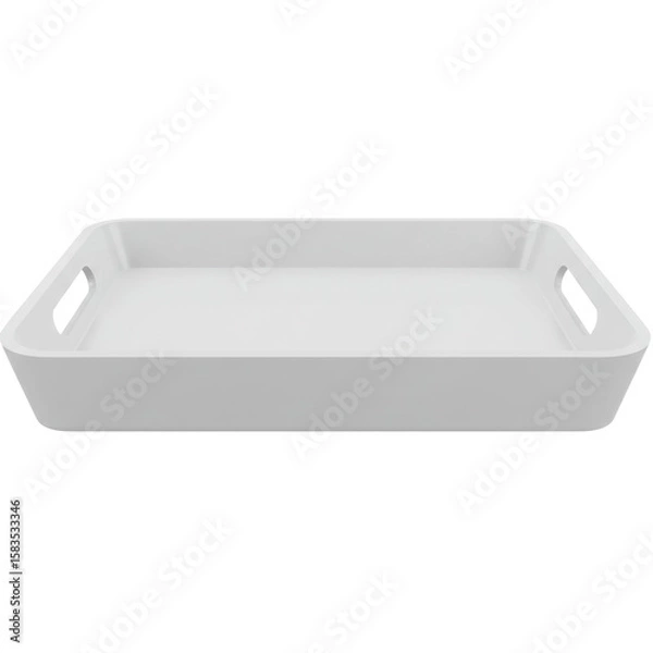 Obraz White serving tray with handles on a plain background, ideal for kitchen use