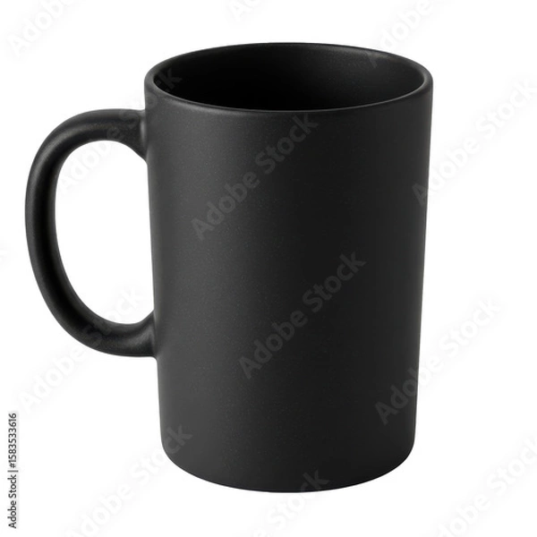 Obraz A sleek black ceramic mug on a plain background, ideal for coffee or tea enjoyment
