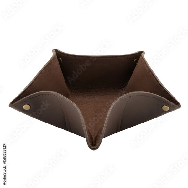 Obraz An empty brown leather coin holder with a unique triangular design, showcasing craftsmanship