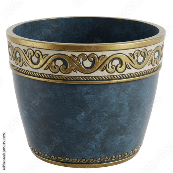 Obraz Decorative blue pot with gold accents, showcasing intricate design against a plain background