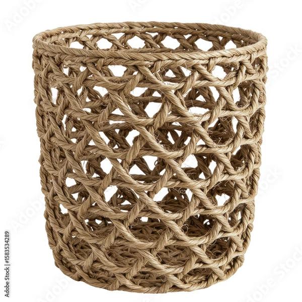 Obraz Woven natural fiber basket showcasing intricate patterns against a neutral backdrop