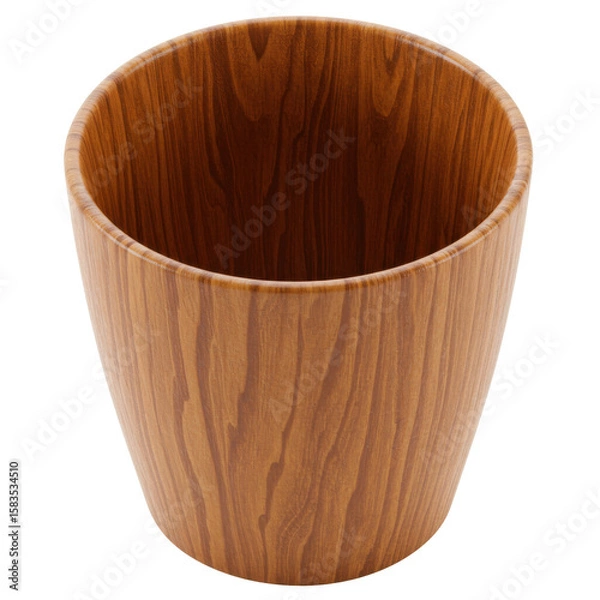 Obraz Wooden wastebasket with a smooth finish, placed on a clean office desk, minimalistic decor