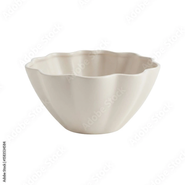 Obraz Elegant scalloped bowl in soft cream color, perfect for serving or decoration