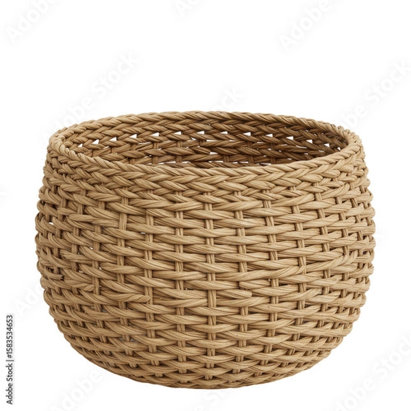 Obraz A round woven basket made of natural materials, showcasing craftsmanship and texture
