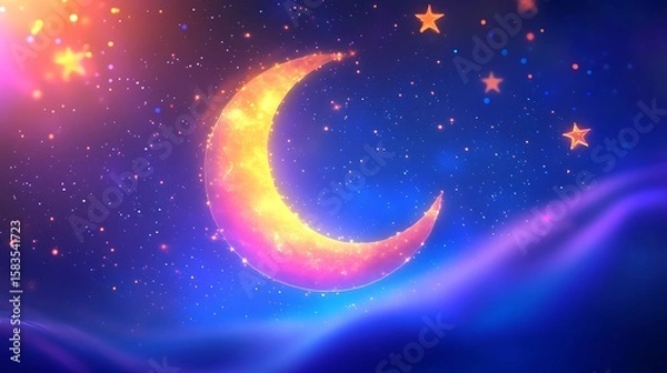 Obraz Night sky with glowing crescent moon