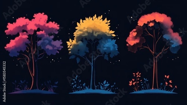 Obraz Night trees in vibrant colors