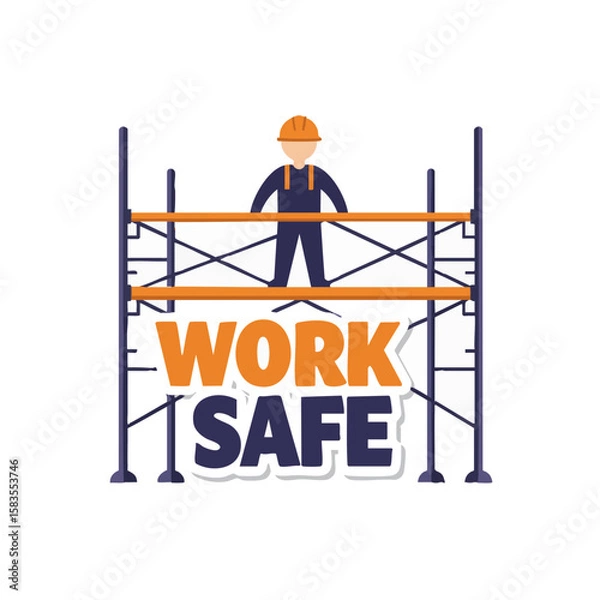 Fototapeta Silhouette Worker on Top of Scaffolding Holding Wrench Icon