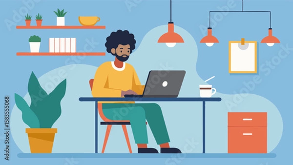 Fototapeta The proximity to trendy coffee shops and coworking spaces made it easy for the freelancer to mix up their work environment and stay inspired.. Vector illustration