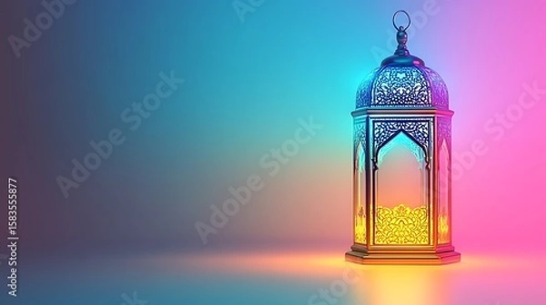 Obraz Ornamental lantern in vibrant neon light