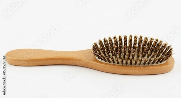 Fototapeta 光輝く木製ブラシ 優しく髪をとかす 天然素材の温もり. AI Generated