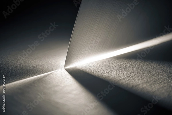 Fototapeta Sharp knife edge cutting through textured surface with dramatic light beam, creating abstract monochrome composition and intense focus on precision and detail