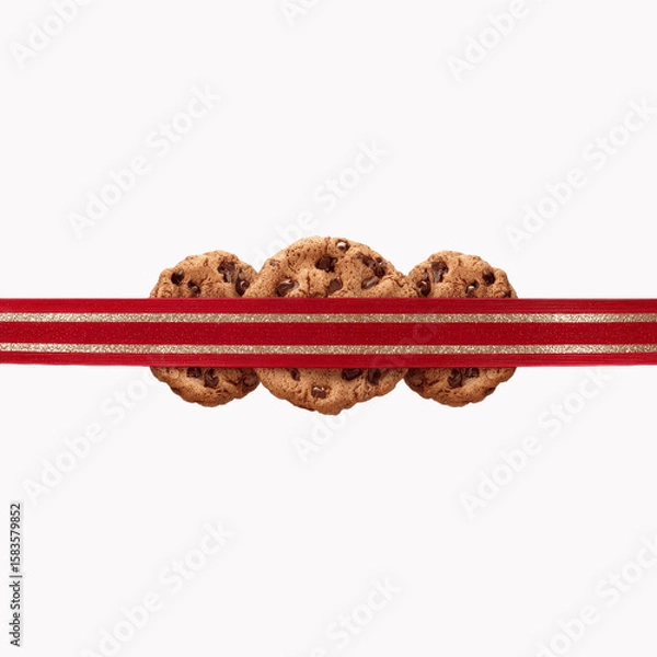 Obraz Delicious Chocolate Chip Cookies Tied with Red Ribbon