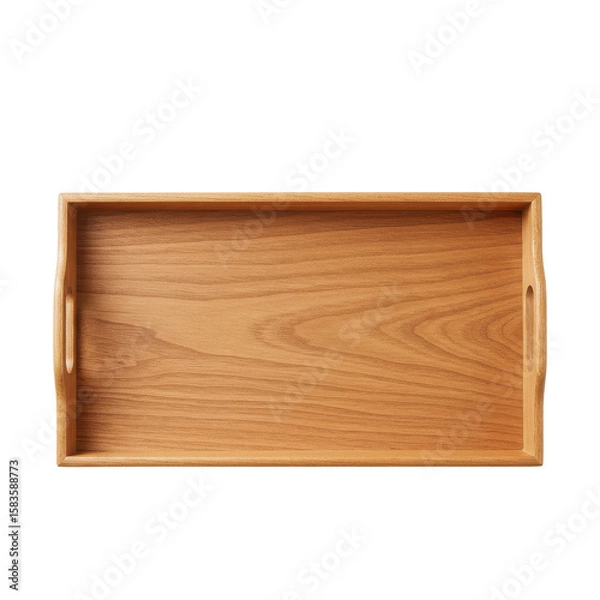 Fototapeta Wooden serving tray with smooth finish, placed on a minimalist table, showcasing craftsmanship