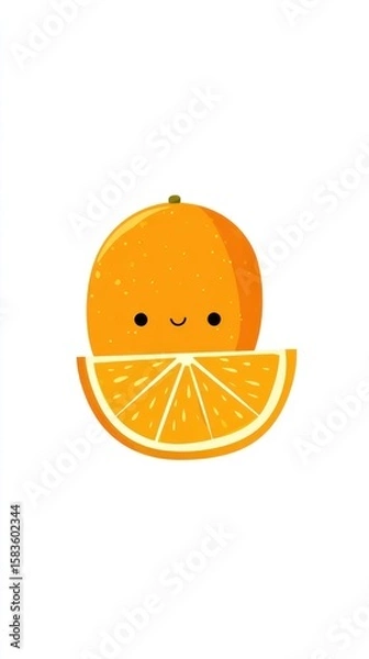 Obraz Cute orange fruit, cartoon style, slice, simple
