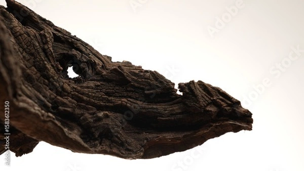 Fototapeta Bent driftwood shape isolated on bright background in soft studio light