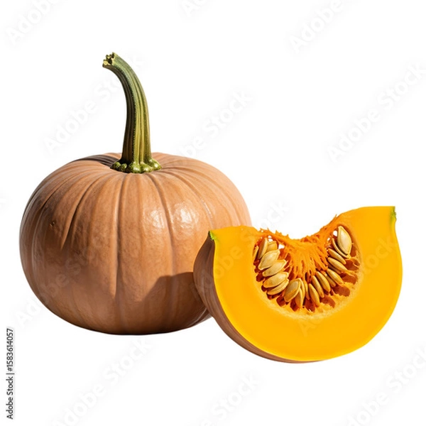 Obraz Whole and Sliced Pale Orange Pumpkin, Autumnal Harvest, Vibrant Studio Shot