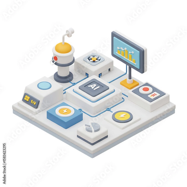 Fototapeta 3D artificial intelligence platform with machine learning systems