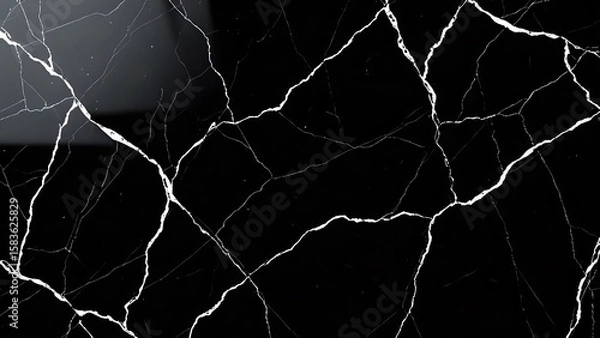 Fototapeta Black Marble Texture with White Veins Abstract Design Background - Elegant and Modern Wall Art