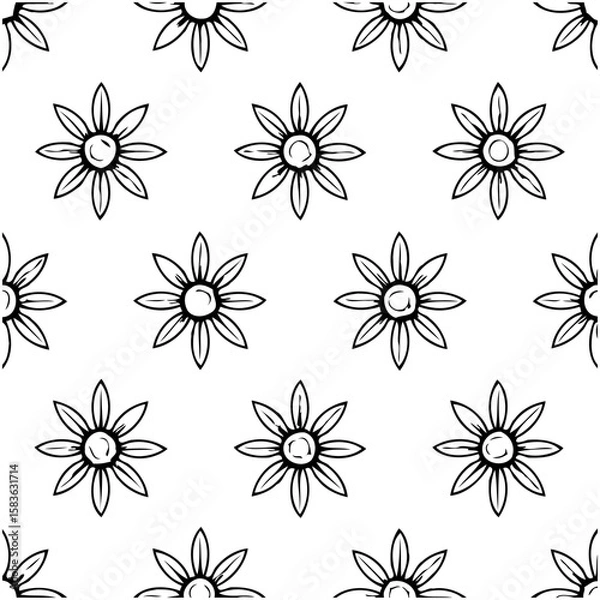 Fototapeta Monochrome Floral Pattern: Simple, Elegant Design for Backgrounds and Crafts