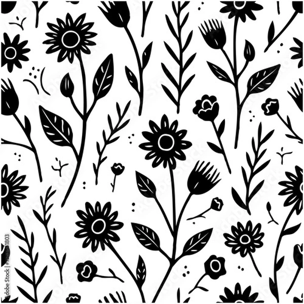 Fototapeta Elegant black and white floral pattern design for textile and surface print