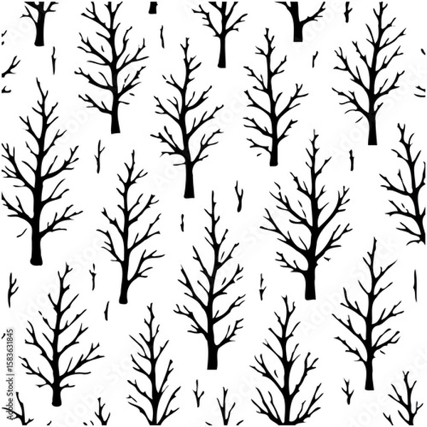 Fototapeta Seamless pattern of bare trees silhouetted against a white background design