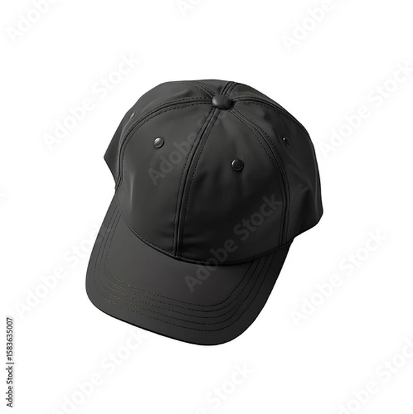 Fototapeta Black Baseball Cap Mockup with Soft Shadow on White Background top view 
