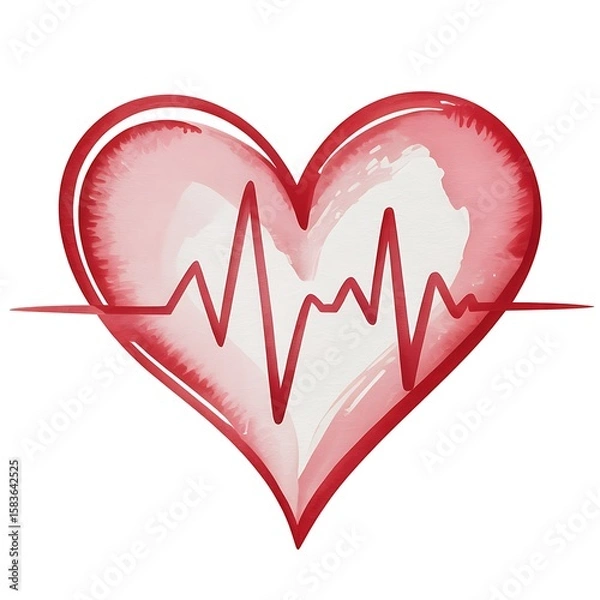 Fototapeta Red heart with cardiogram heartbeat pulse