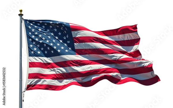 Fototapeta Waving American Flag with Rich Colors and Textures Representing National Pride and Unity isolated on white background
