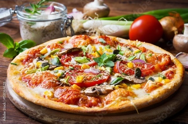 Obraz Pizza Wegetariańska z Warzywami i Ziołami