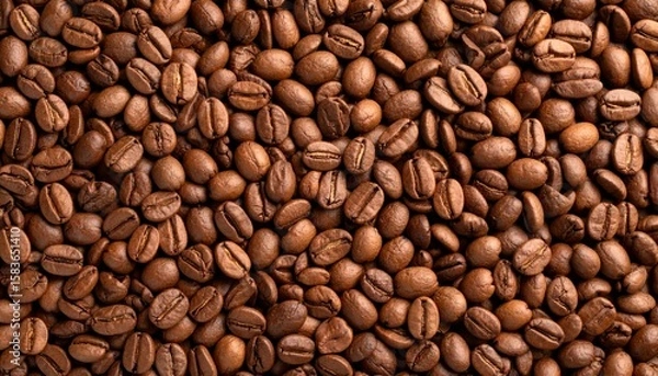 Obraz Close-up image of roasted coffee beans with a rich brown color and textured surface, filling the entire frame.