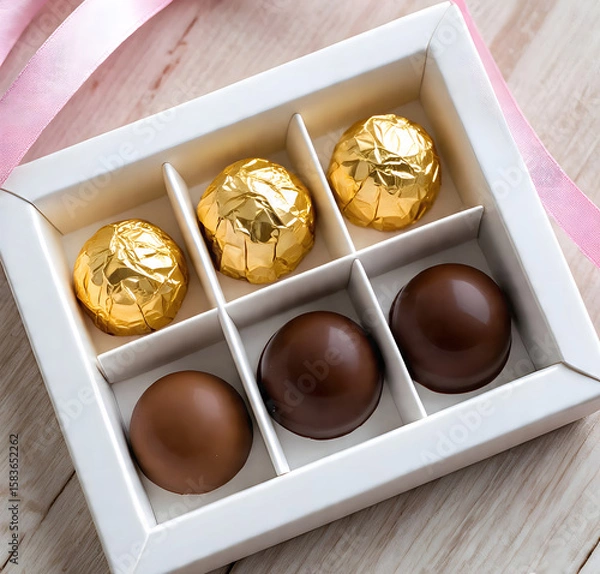 Obraz Assorted Chocolate Gift Box with Pink Ribbon