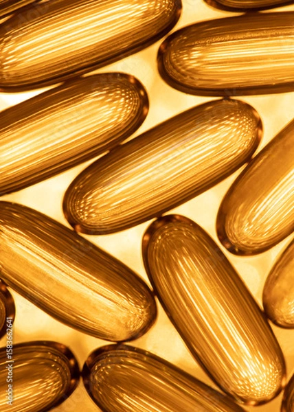 Obraz Close-up of shiny yellow vitamin capsules, healthy concept