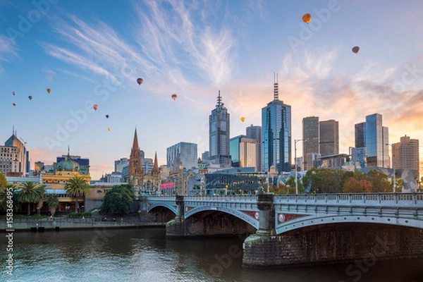 Obraz Melbourne miasto linia horyzontu przy zmierzchem