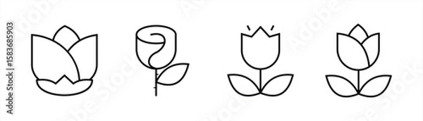 Obraz Flower Icon Collection – Minimalist Line Style