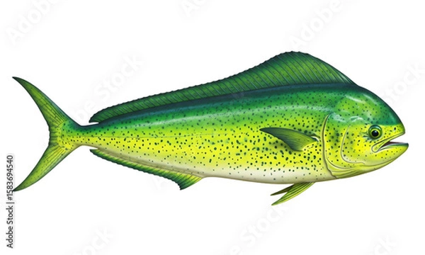 Obraz Vibrant green and yellow mahi mahi fish swimming isolated on transparent background