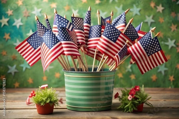 Fototapeta Bucket full of american flags