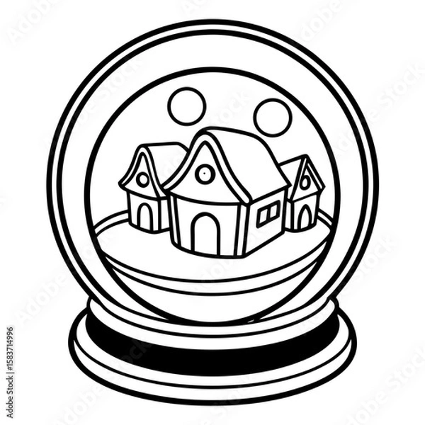 Fototapeta Snow Globe with a Tiny Village Coloring Page