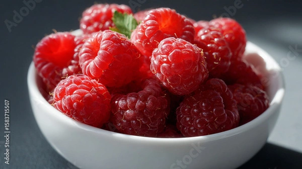 Fototapeta Bowl of Ripe Red Raspberries