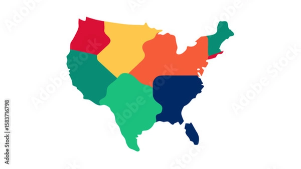 Fototapeta Abstract Vector Map of U S A in Red Yellow Orange Green and Blue