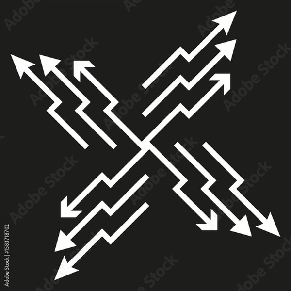 Fototapeta Abstract arrow junction. Directional movement symbol. Intersecting lines Vector. Complex flow illustration.