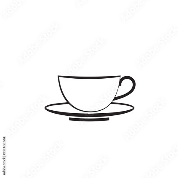 Obraz Simple black line drawing of a coffee cup and saucer on a white background
