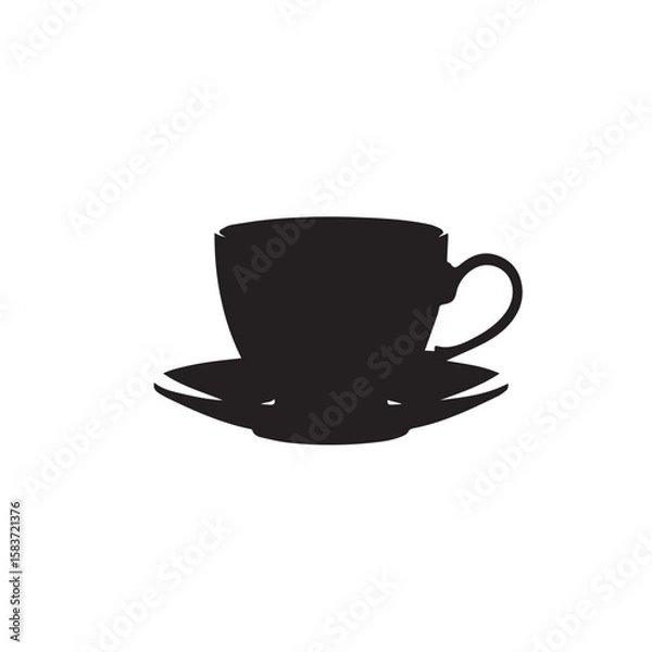 Obraz Simple black silhouette of a coffee cup and saucer on white background