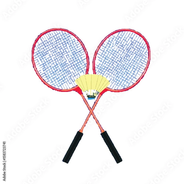 Obraz Two crossed badminton rackets with a shuttlecock in the center