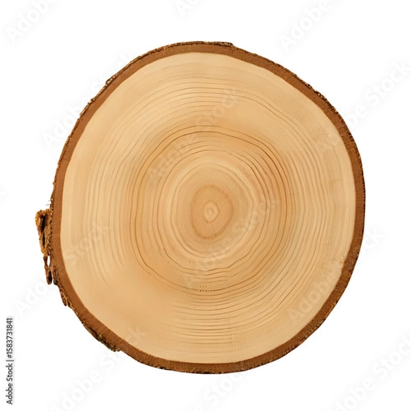 Fototapeta Close up view of a tree ring cross section with bark on a black background