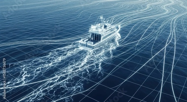 Obraz autonomous marine navigation technology with holographic boat and data streams