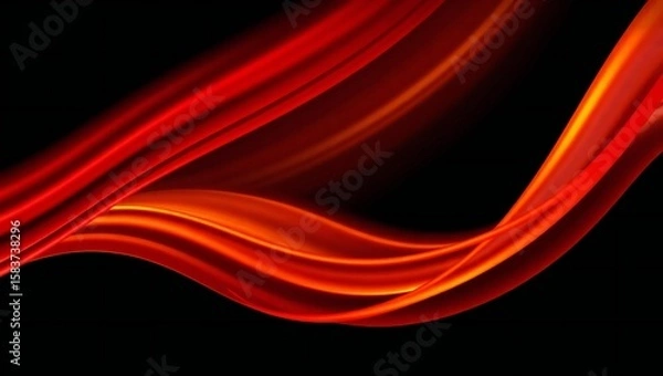 Fototapeta Abstract flowing red and orange waves on a dark background