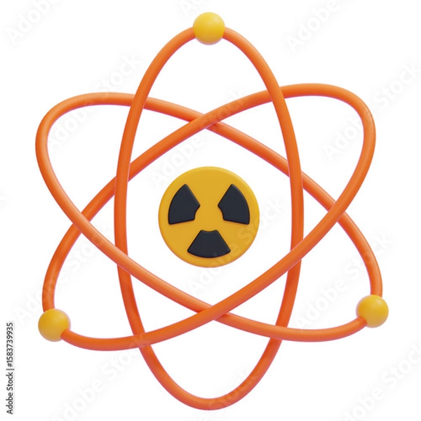 Fototapeta PNG 3D Atomic Nuclear Symbol with Radioactive Sign Icon Isolated on a White Background