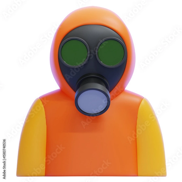 Fototapeta PNG 3D Character Wearing Protective Wear with Gas Mask Illustration Isolated on a White Background