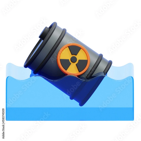 Fototapeta PNG 3D Toxic Waste Barrel Floating in Water Icon Isolated on a White Background