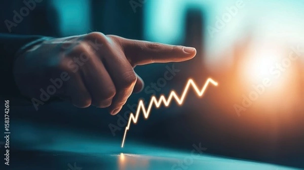Fototapeta Economic risk recession Hands of an economist pointing at a chart with a steep decline, symbolizing the impact of a global recession.